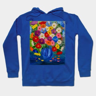 This beautiful painting features vibrant hues of abstract flowers set against a stunning glass vase Hoodie